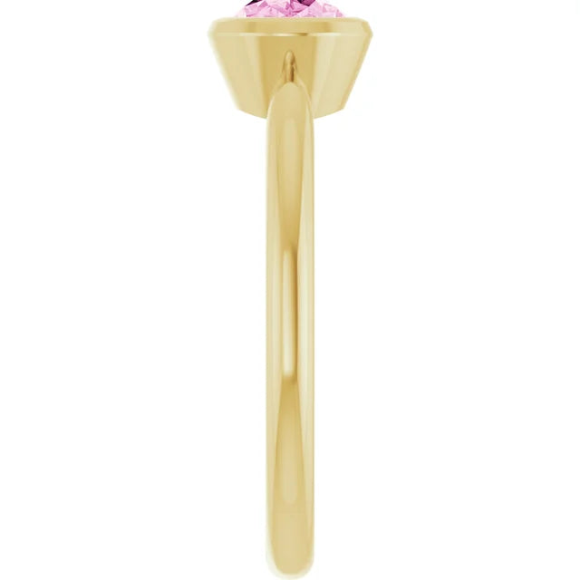 💗 Anillo de Oro Amarillo 14K con Zafiro Rosa Creado en Laboratorio