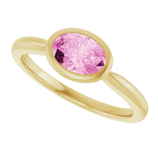 💗 Anillo de Oro Amarillo 14K con Zafiro Rosa Creado en Laboratorio