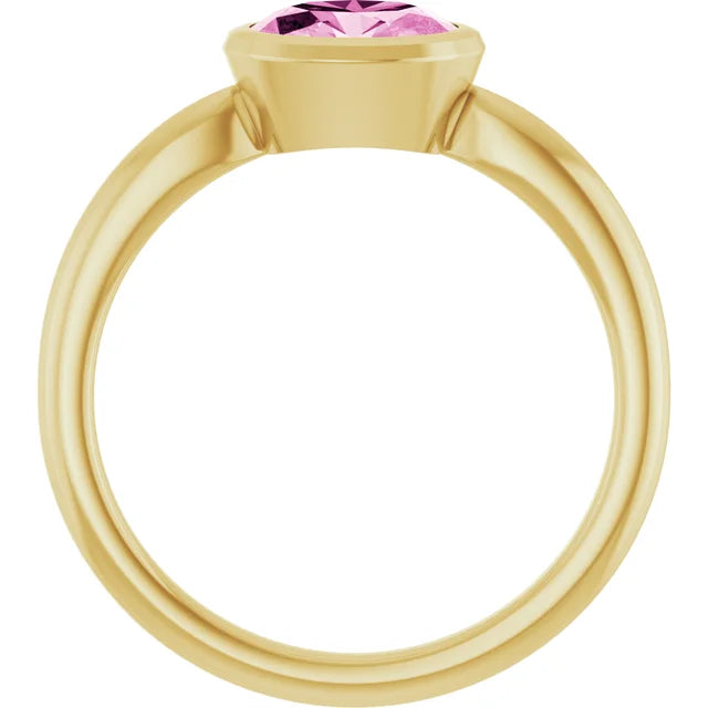 💗 Anillo de Oro Amarillo 14K con Zafiro Rosa Creado en Laboratorio