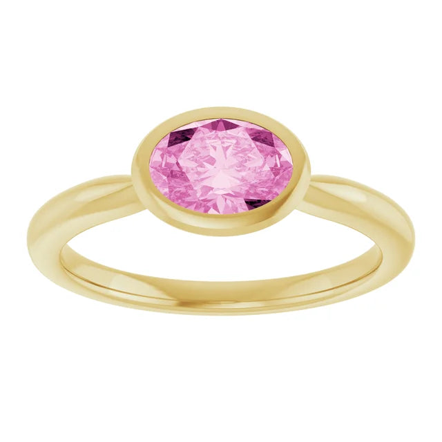 💗 Anillo de Oro Amarillo 14K con Zafiro Rosa Creado en Laboratorio