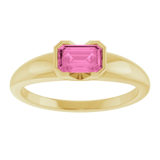 Anillo Solitario de Oro 14K con Zafiro Rosa de Laboratorio