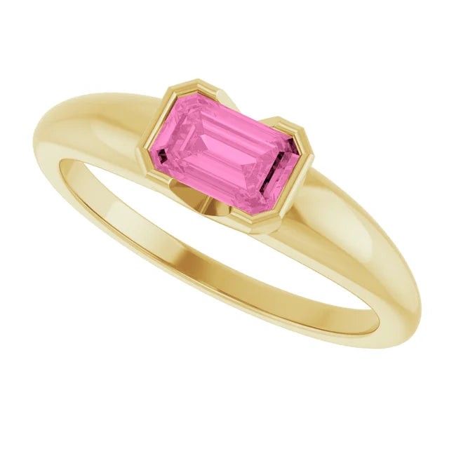 Anillo Solitario de Oro 14K con Zafiro Rosa de Laboratorio