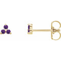 Aretes de Oro Amarillo 14K con Amatistas Naturales de Tres Piedras