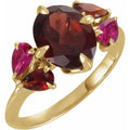 Anillo de Oro Amarillo 14K con Granate Natural y Rubíes de Laboratorio