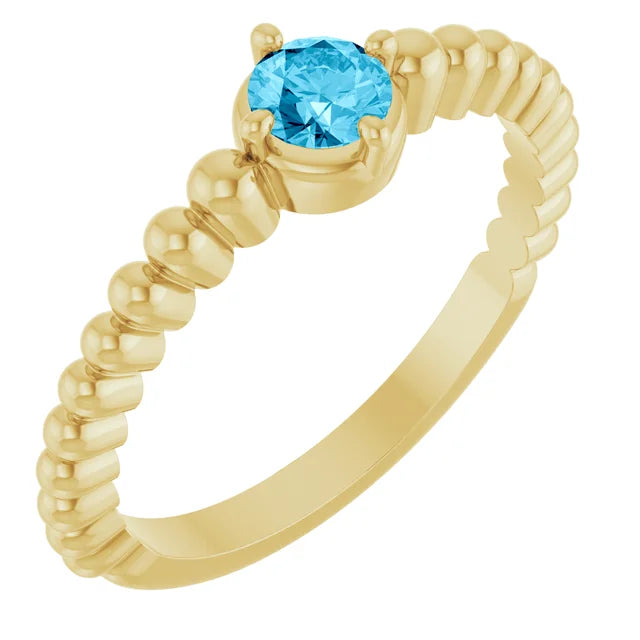 Anillo de Oro Amarillo 14K con Aguamarina Natural