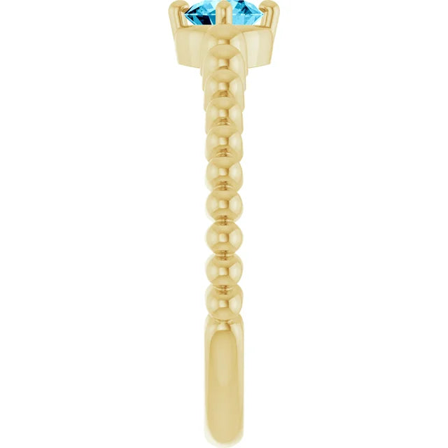 Anillo de Oro Amarillo 14K con Aguamarina Natural