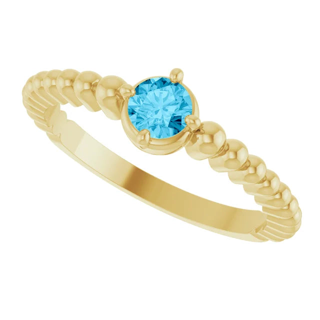 Anillo de Oro Amarillo 14K con Aguamarina Natural