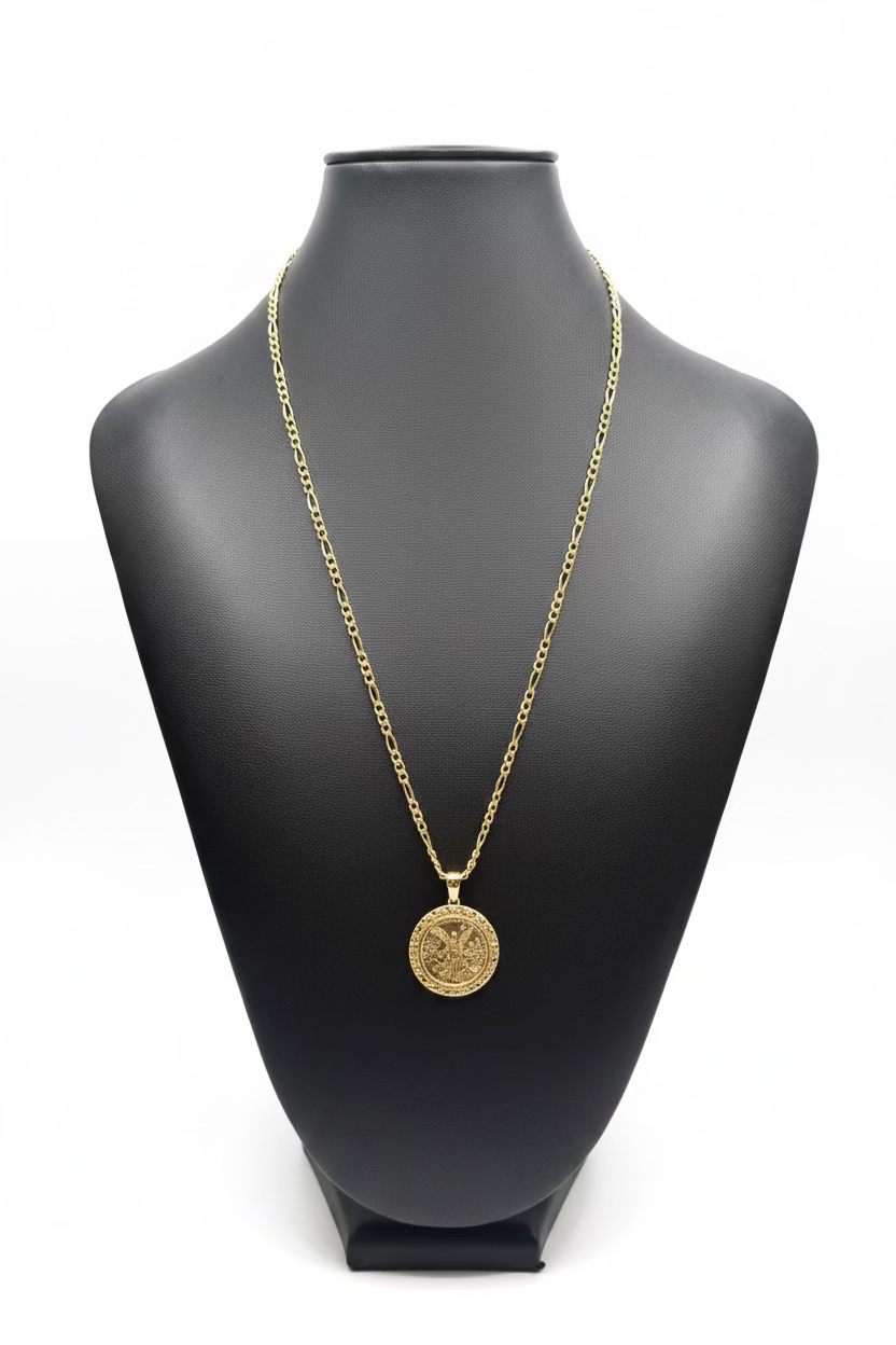 Figaro Chain with 50 Peso Centenario Pendant in 10K Gold