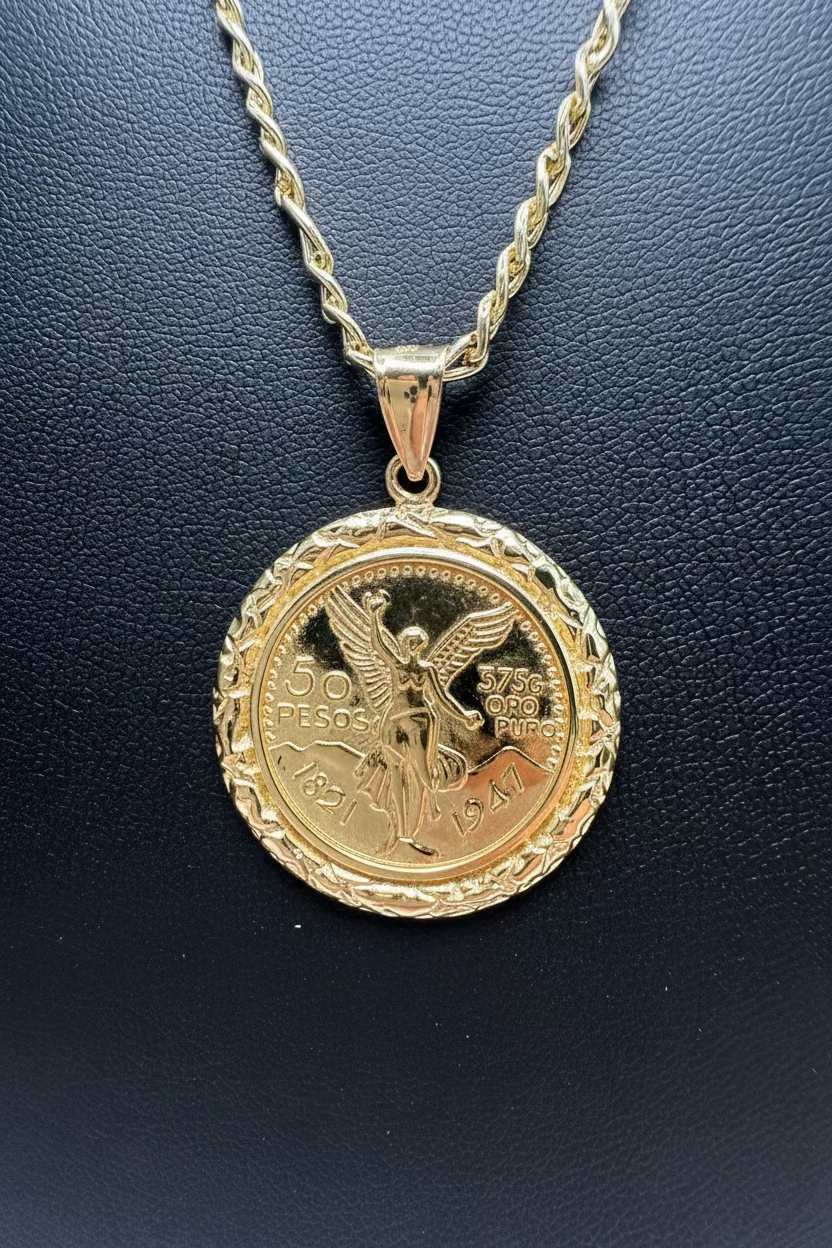 Figaro Chain with 50 Peso Centenario Pendant in 10K Gold