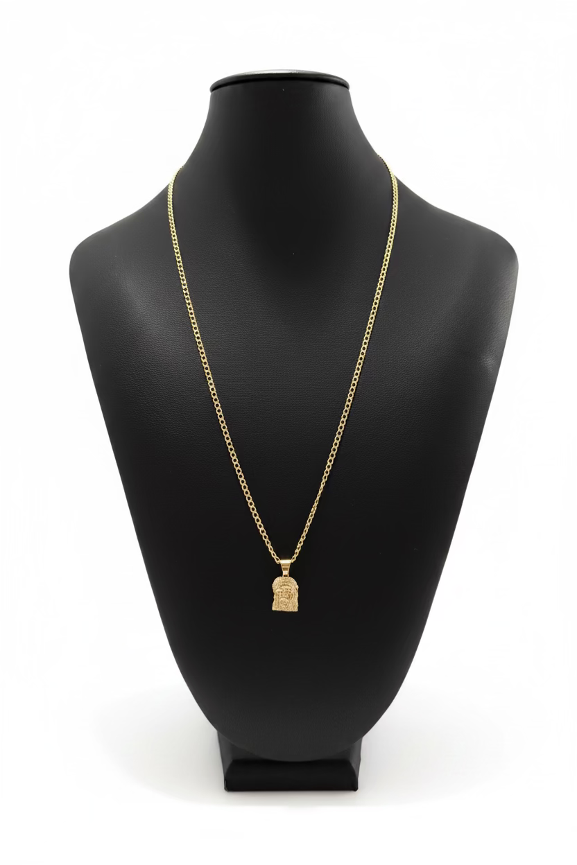 Cadena Corte Brillo 24” con Dije Rostro de Jesús – Oro 10K