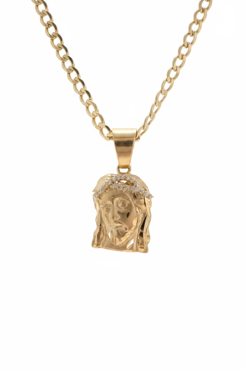 Cadena Corte Brillo 24” con Dije Rostro de Jesús – Oro 10K