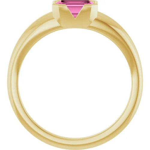 Anillo Solitario de Oro 14K con Zafiro Rosa de Laboratorio - DC LUXURY JEWELRY