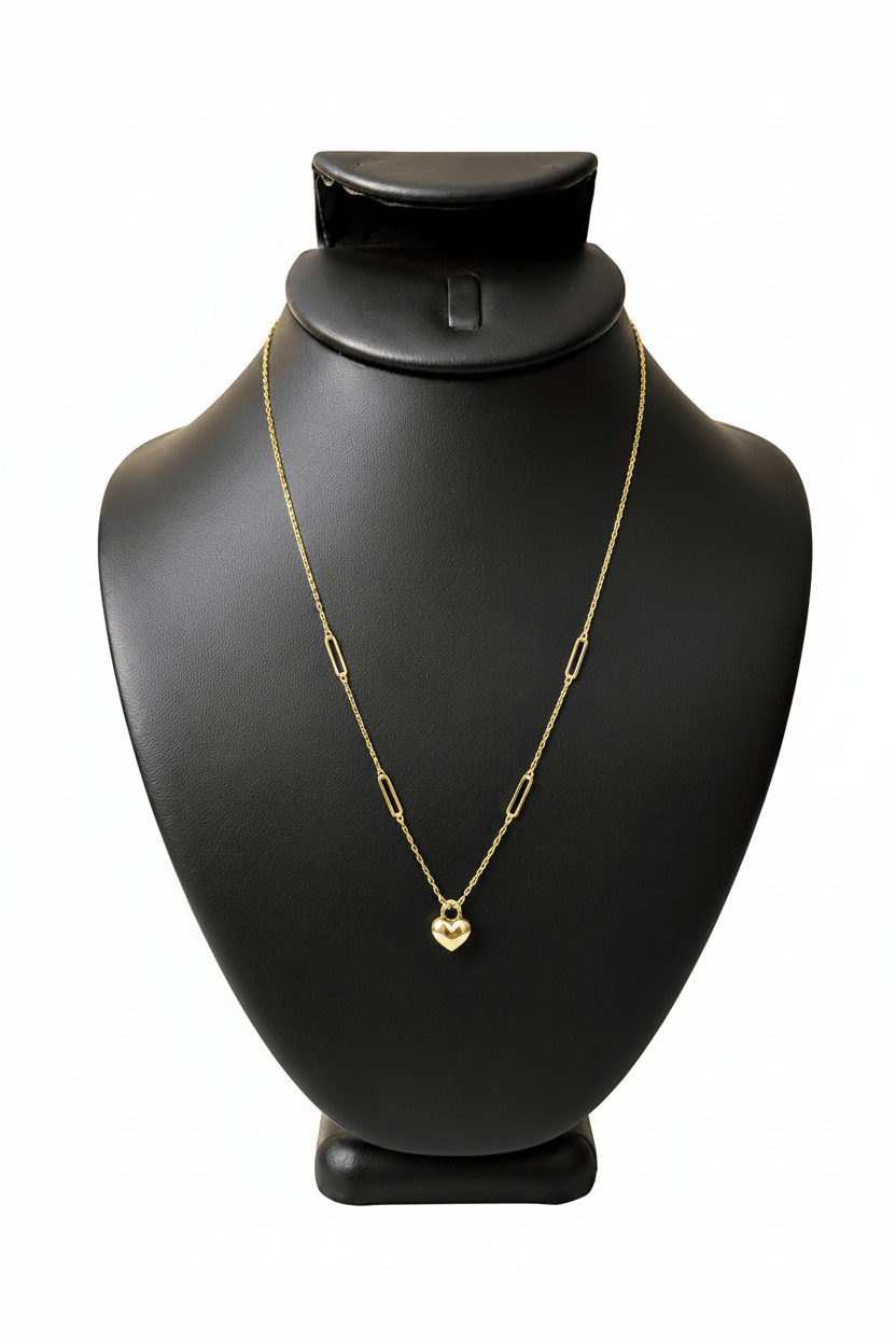 Cadena de Dama Oro 10K con Corazón y Eslabones Modernos - DC LUXURY JEWELRY