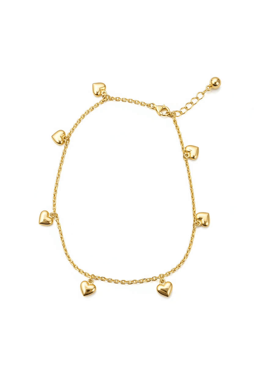 Tobillera con Corazones en Oro 10K - DC LUXURY JEWELRY